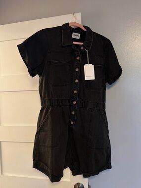 Mumu Black Button-Front Short Sleeve Romper NWT